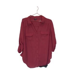 Torrid Button-Up V-Neck 3/4 Sleeve Blouse - Size 1